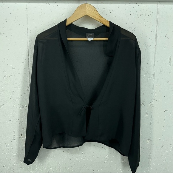 Jila Women’s size Medium Black Sheer Kimono Tie Front Jacket - Picture 6 of 13